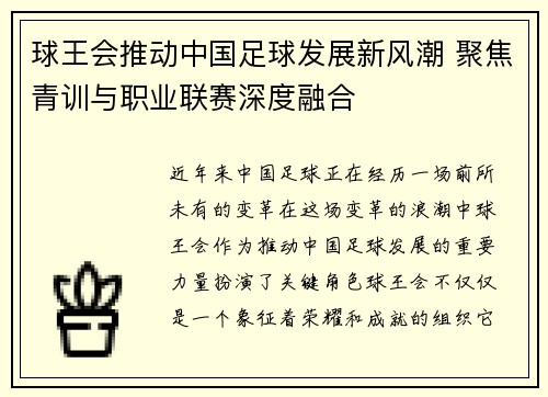 球王会推动中国足球发展新风潮 聚焦青训与职业联赛深度融合